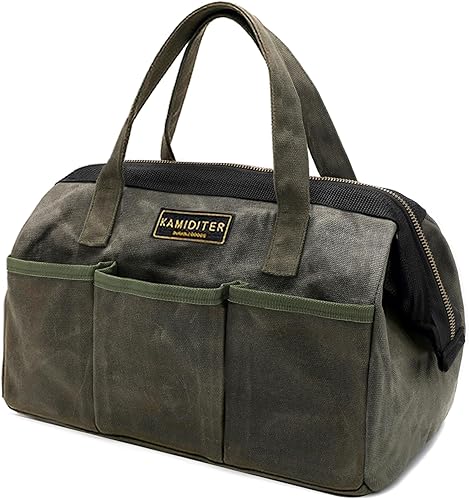 Miniatura 11 de Bolsa de herramientas, 13 pulgadas, lona encerada resistente de 16 onzas, boca ancha, bolsa de herramientas resistente al agua, bolsa de transporte