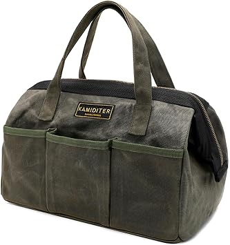 13-inch Tool Bag, Heavy Duty Wide Mouth Water-Resistant Tool Bag, Tool Tote with Handle for Tools, Wrenches, Screwdrivers (13 X 7 X 9 inch) | ArmyGreen