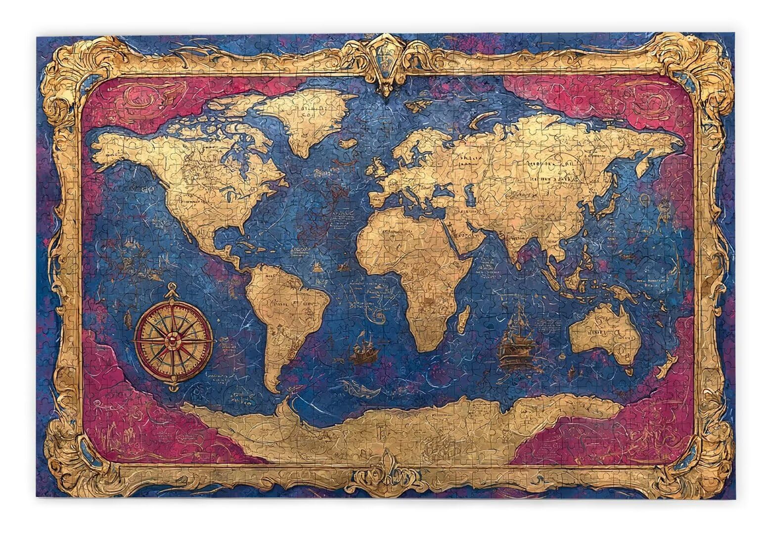 Puzzle 1500 Pièces Adultes, Puzzle Carte du Monde pour Adulte, Puzzles Bois avec Boite Cadeau, Jeu de Concentration pour Adultes, 1500 Pièces Puzzles pour Décoration Murale Maison, Cadeau Femme, A-64