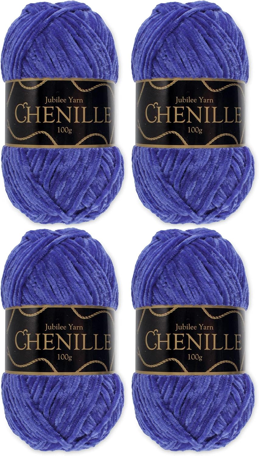 JubileeYarn Chenille Yarn - Worsted Weight - 100g/skein (4 Skeins, 119 Egyptian Blue)