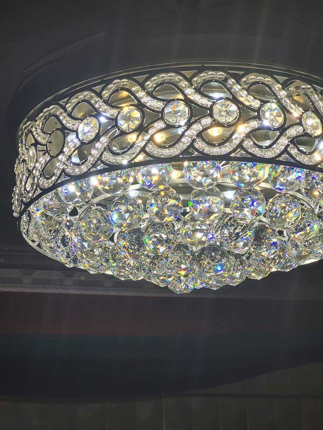 MORE CHANGE 42" Crystal Ceiling Fan with Light Remote Control, Modern Silver Fandelier Ceiling Fan with Retractable Blades 3 Colors Change 3 Speeds Chandelier Fan for Living Dining Room