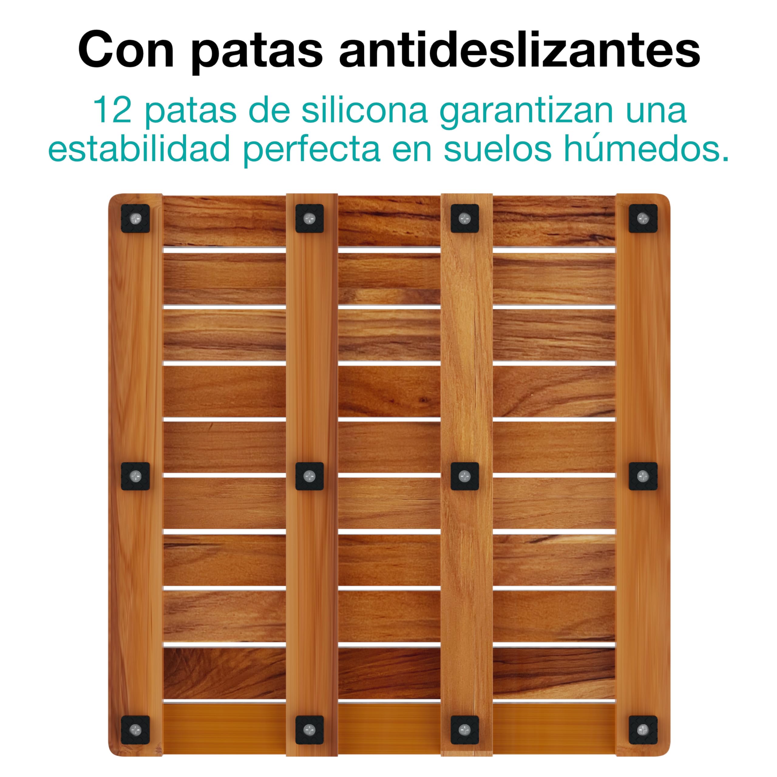 Tarima de Ducha 50 x 50 cm - Madera de Teca - Resistente Al Agua Y Al Moho - Alfombrilla De Baño Cuadrada - Interior, Exterior, Jardin, SPA - Alfombra Antideslizante - CB5050