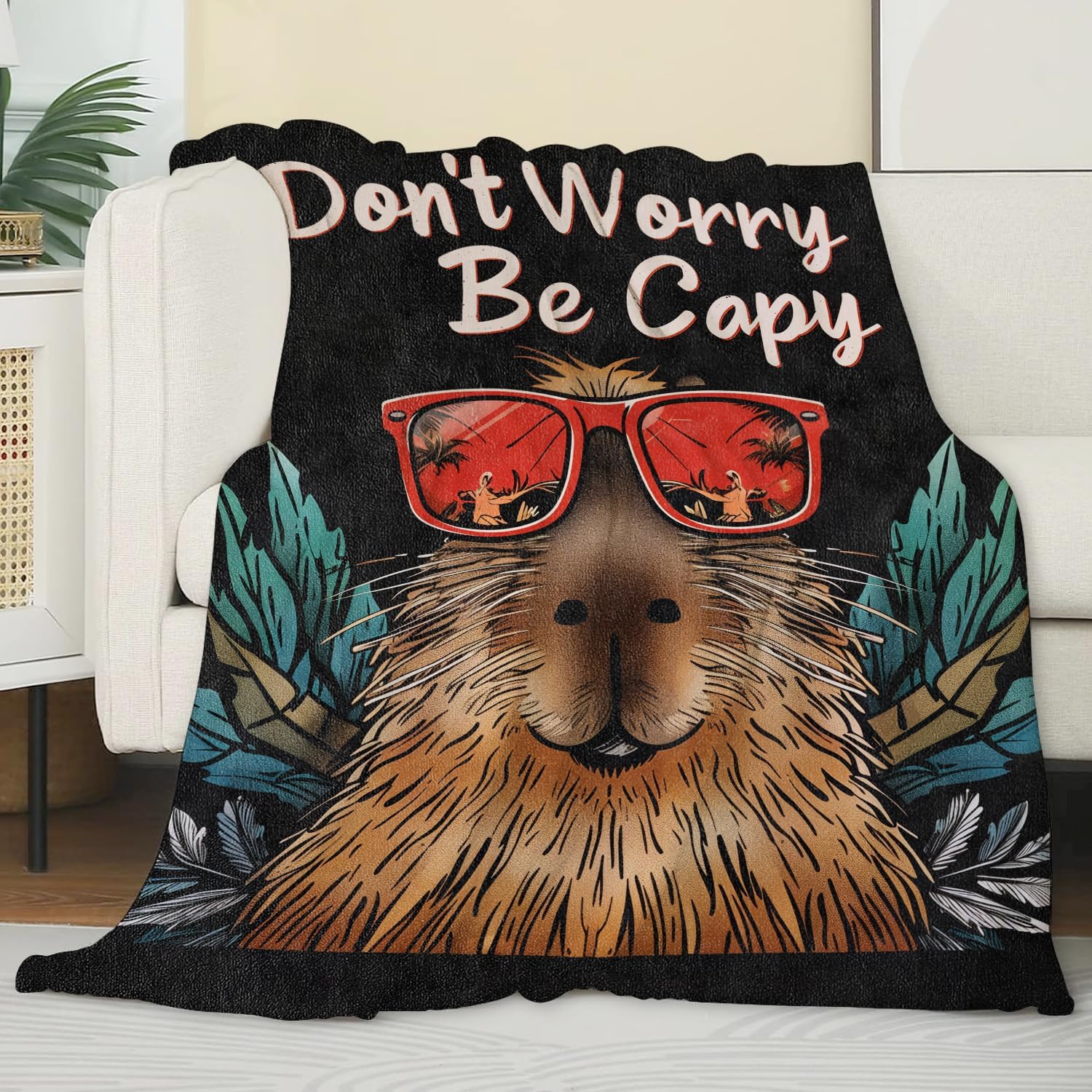 Capybara Blanket for Boys Kids Adults, Flannel Capybara Blankets Gifts, Stylish Don't Worry Capybara Throw Blanket for Sofa Couch Bed Living Room Soft Warm Cozy Capybara Decor 60"" x 50"" - Image 2