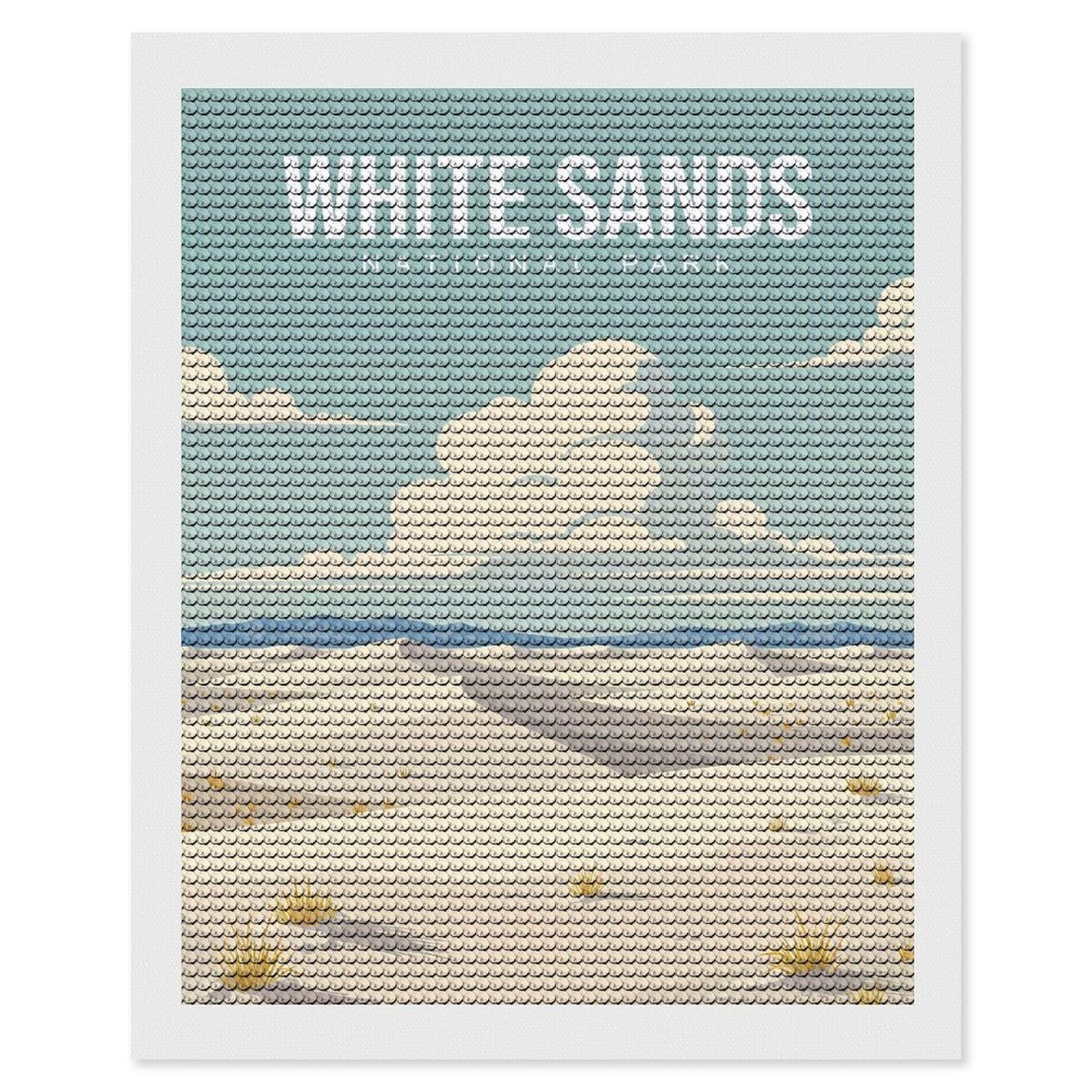 Junmoney White Sands National Park Round Drill Diamond Painting 16"x20", for Adults, Creative Leisure Activity, Office Decor, Holiday Gift Idea