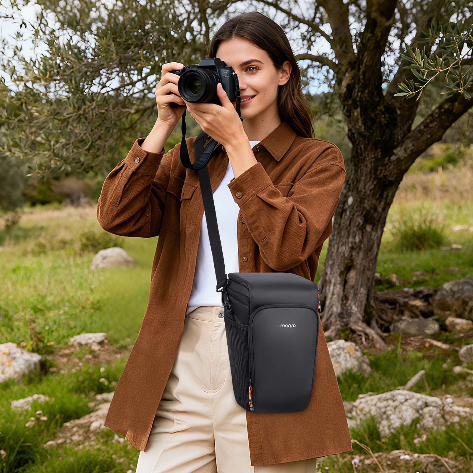 MOSISO Borsa Fotocamera,Borsa Tracolla Accesso Top Fotocamere Reflex | Digitali Kit Obiettivo,Custodia Imbottita Camera Copertura Antipioggia&Tracolla Regolabile,Borse Fotografiche,Nero