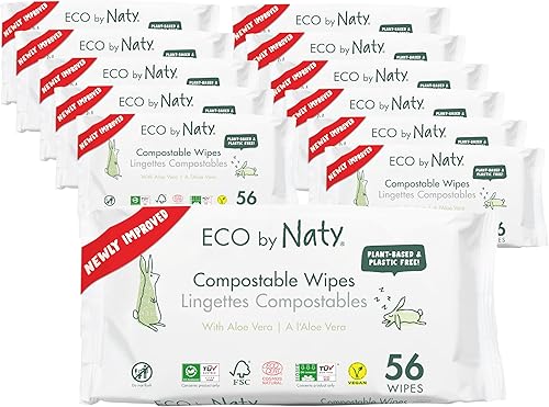 Eco by Naty Toallitas de aloe vera para bebés – Toallitas a base de plantas, toallitas hipoalergénicas compostables para bebés y recién nacidos,