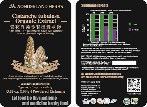 Wild Herba Desertliving Cistanche Tubulosa DeserticolaBroomrape 101 Extracto en polvo 3.55 Oz. Tónico