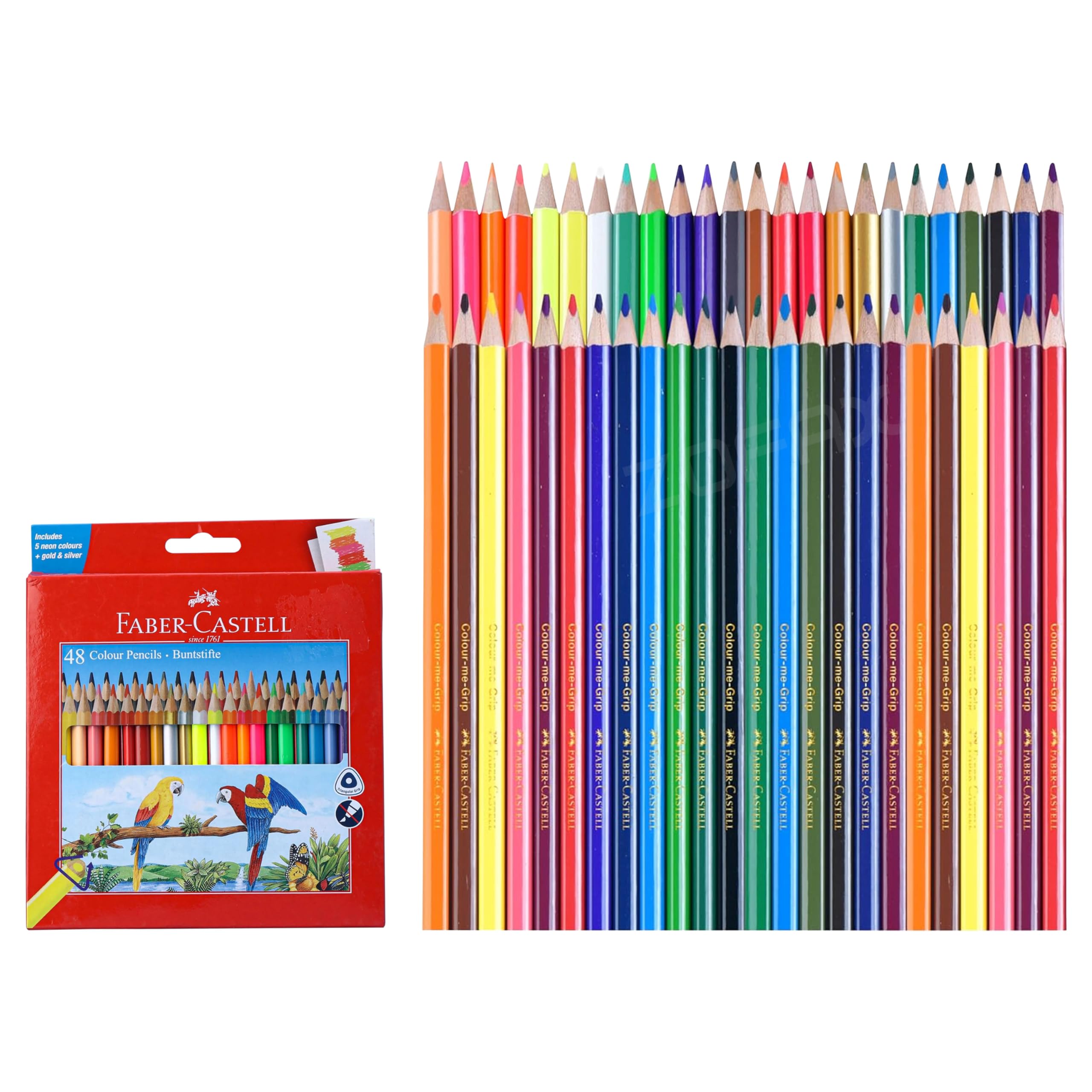 Faber-Castell Colouring Pencils, MULTICOLOUR, Box of 48, Triangular Grip, Sketch Write Colour, VIVID Colour Pencils, Easy to Sharpen, Perfect for School Home Classroom Use