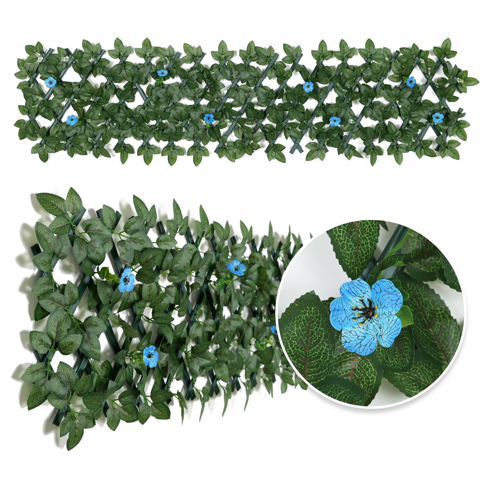 Expandable Garden Fence Screening Panels with Flower - Privacy Screen, Blue Flower