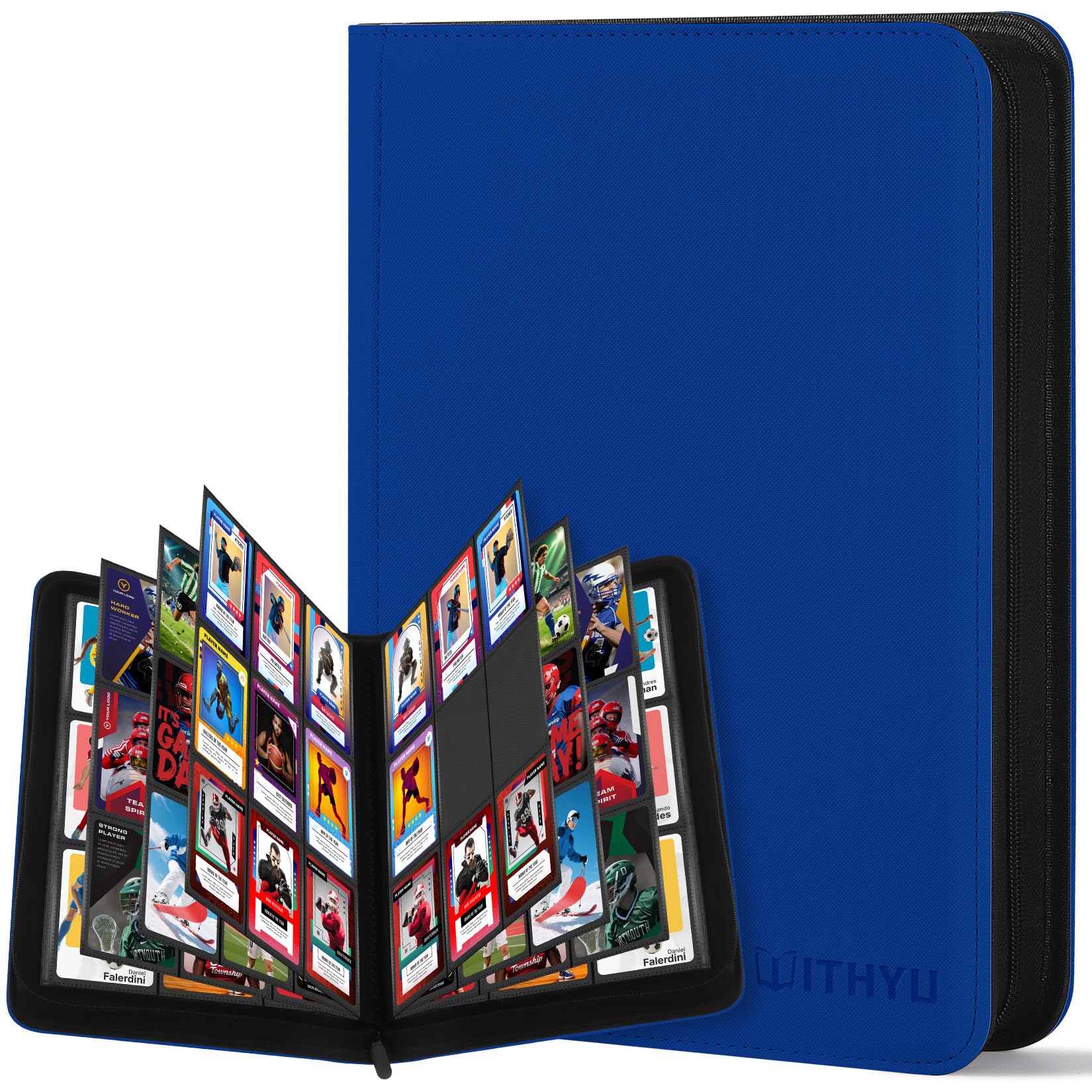 WITHYU Album da Collezione per Carte con 9 Tasche - Capienza 540 Carte, Portacarte Impermeabile e Antiumido con Tasche a Inserimento Laterale per TCG/Gioco/Sportive, Design senza Anelli (Blu Scuro)