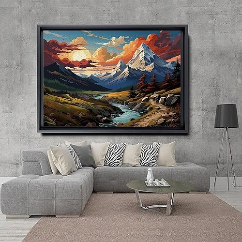 Miniatura 3 de Watercolor Panoramic Landscape Canvas Print, Framed Canvas, Colorful Nature Art