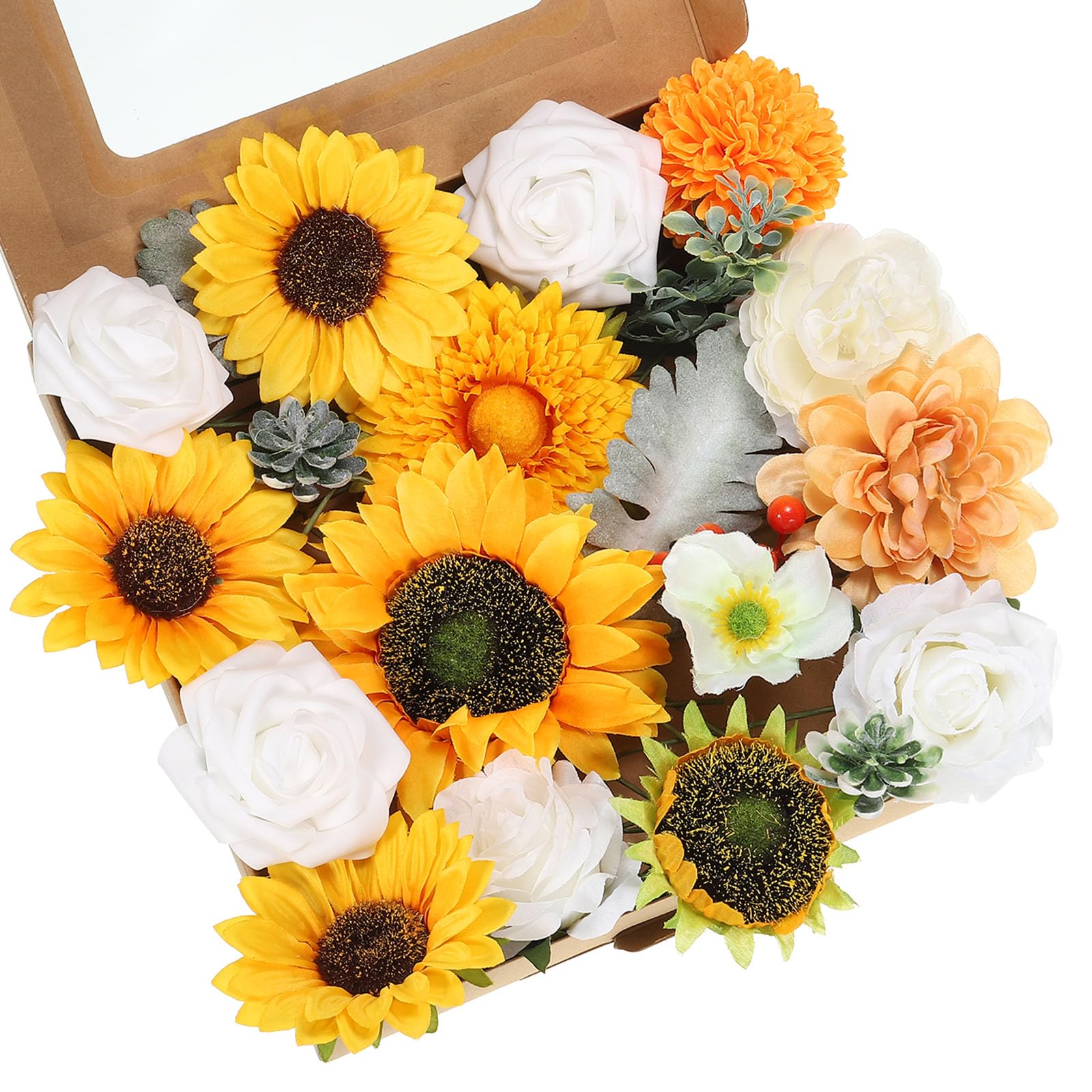 PATIKIL Rose Sunflower Artificial Flowers Combo Box for Decoration Silk Mix Fake Flowers with Stems Faux Flowers for DIY Bouquets Wreaths Wedding Floral Centerpieces