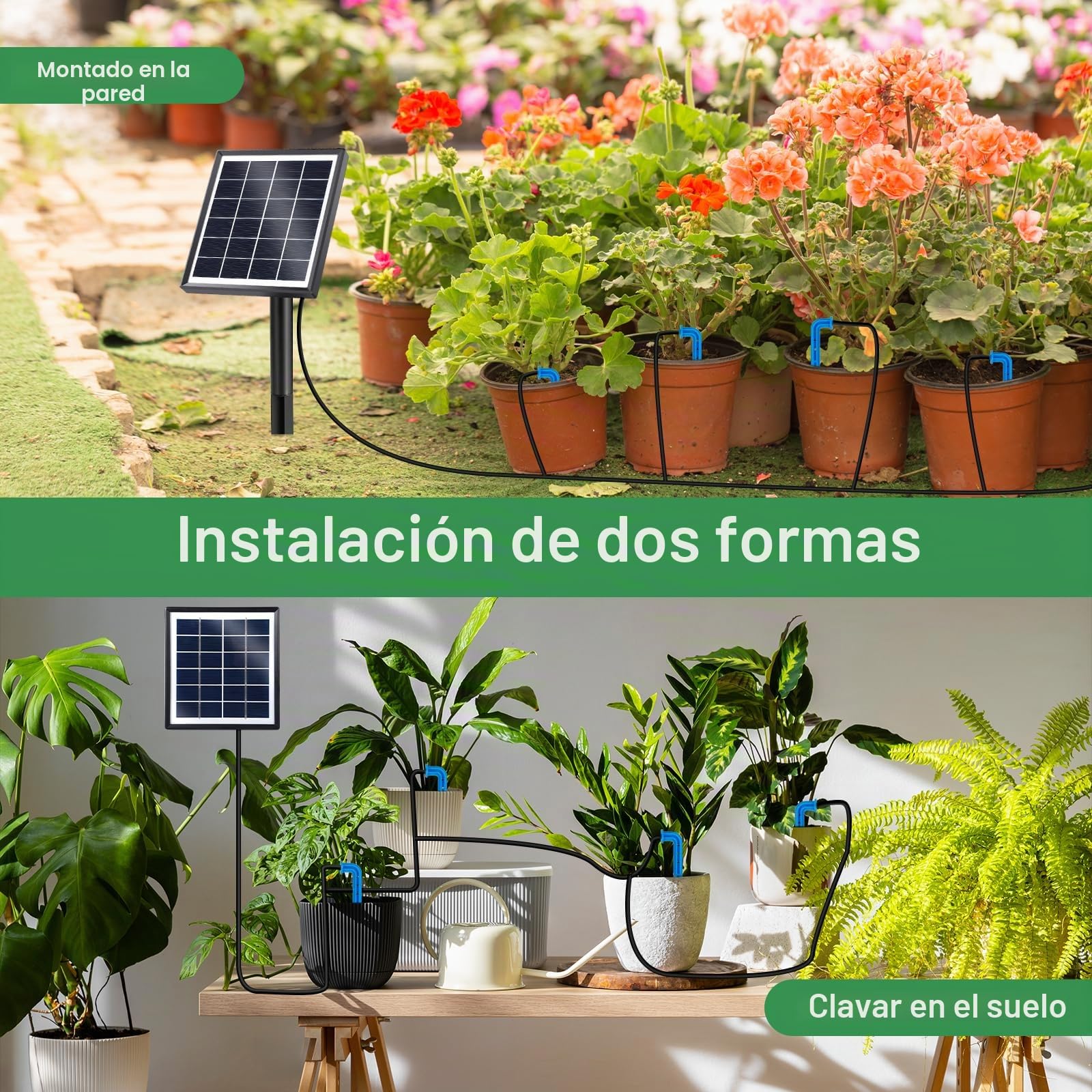 Kit Riego por Goteo Automatico Riego Solar, Sistema de Riego Automático con Temporizador e Tubo Lungo 15M,Riego Automatico Sistema de Riego por Goteo por Goteo Automático Energía Solar