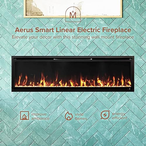 Miniatura 2 de Modern Ember Aerus - Chimenea eléctrica lineal inteligente de 60 pulgadas, empotrada en pared y pared, varios colores de llama, compatible con Alexa