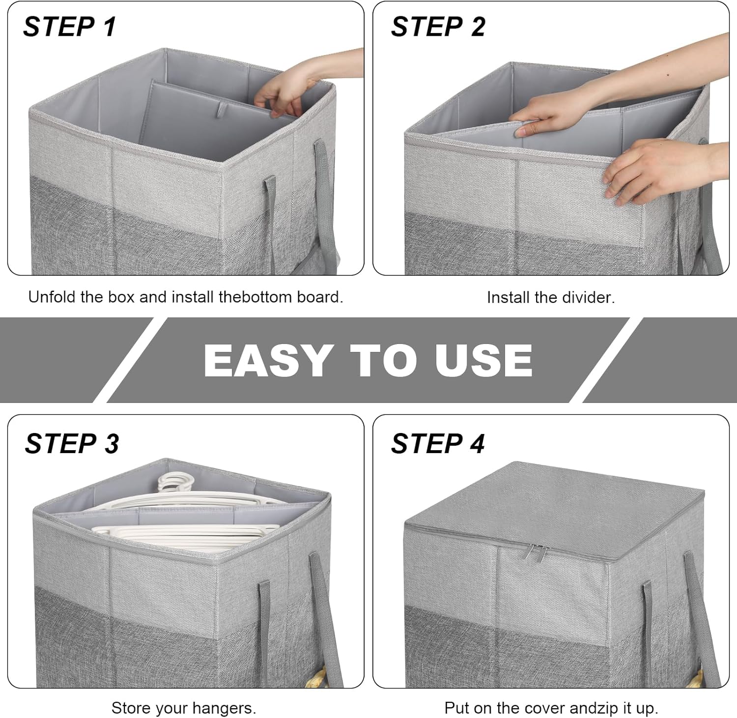 Clothes Hanger Organizer Bag with Lid,Rigid Hanger Storage Containers,Hanger Caddy Organizer Box with Handle and Label Window Keep Closet Laundry Rooms Tidy (Grey)