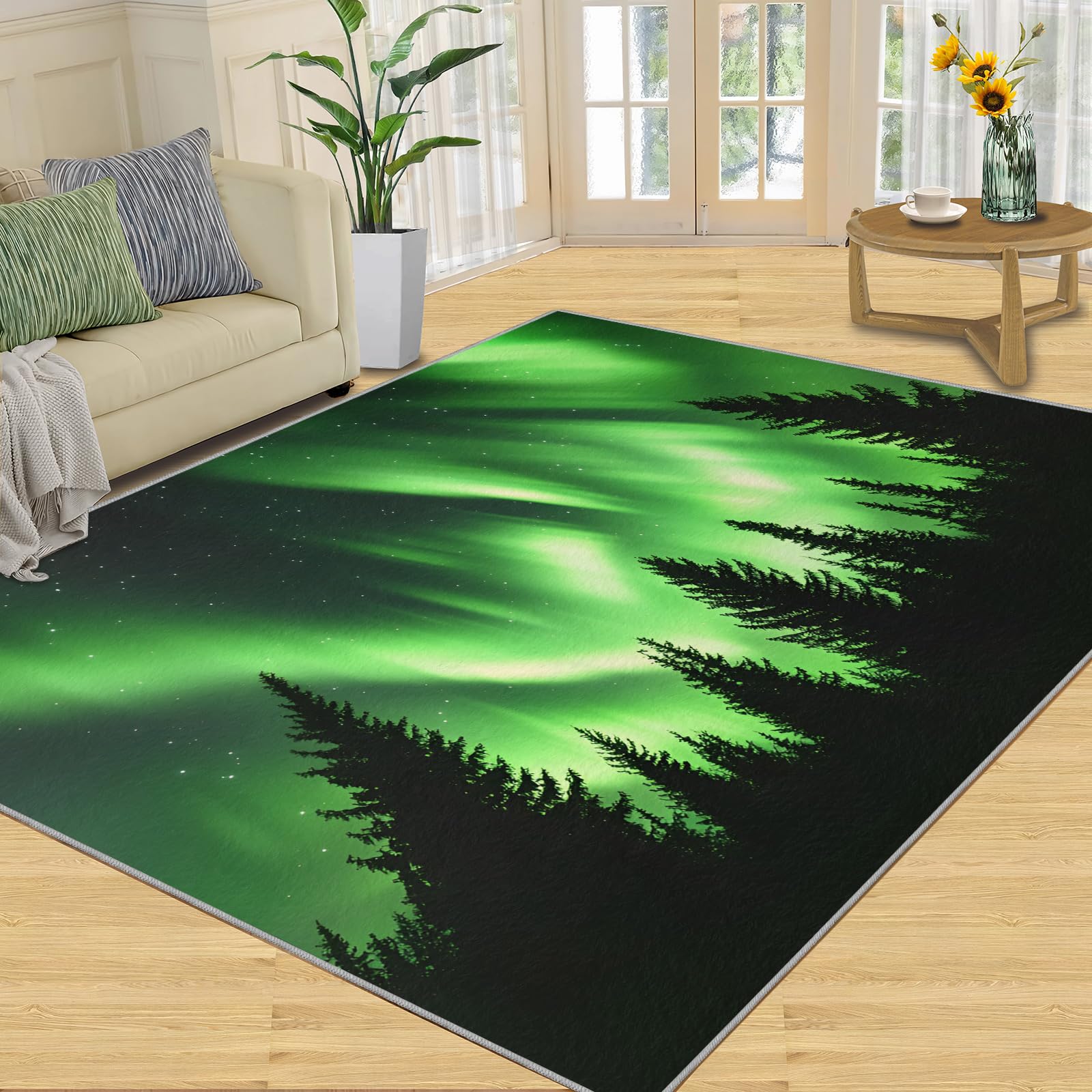 Tapis de salon vert lavable résistant aux taches pour une maison propre