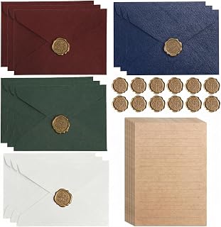Briefpapier mit Umschlag Set, 20 Vintage Schönes Liniert Papier mit 12 Umschlag Wachssiegel für Liebesbrief Einladung