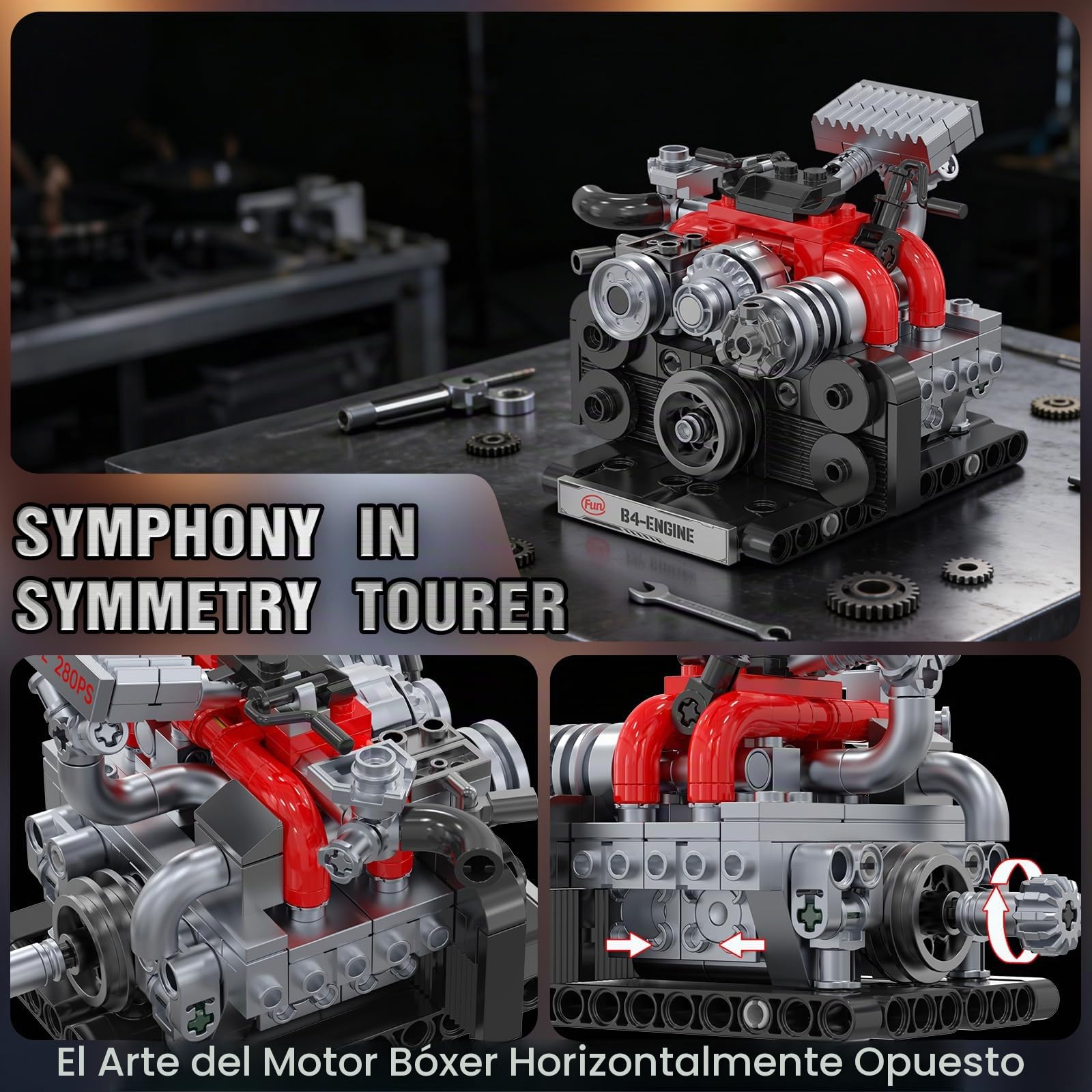 JMBricklayer V6 L4 B4 Kits de modelo de motor que funciona, bloques de construcción mecánicos de motor de coche STEM 3-en-1 para adultos y adolescentes, juguete de motor de bricolaje, para exhibición