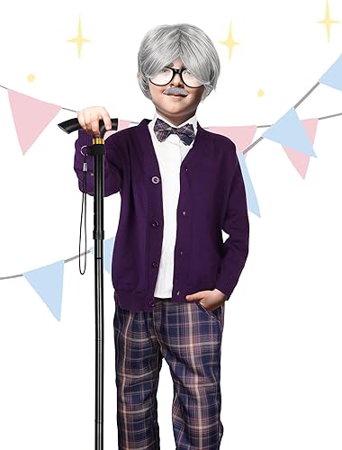 Miniatura 6 de SOMSOC Disfraz de anciano para abuelo, 14 piezas, para 100 días de escuela, accesorio para cosplay