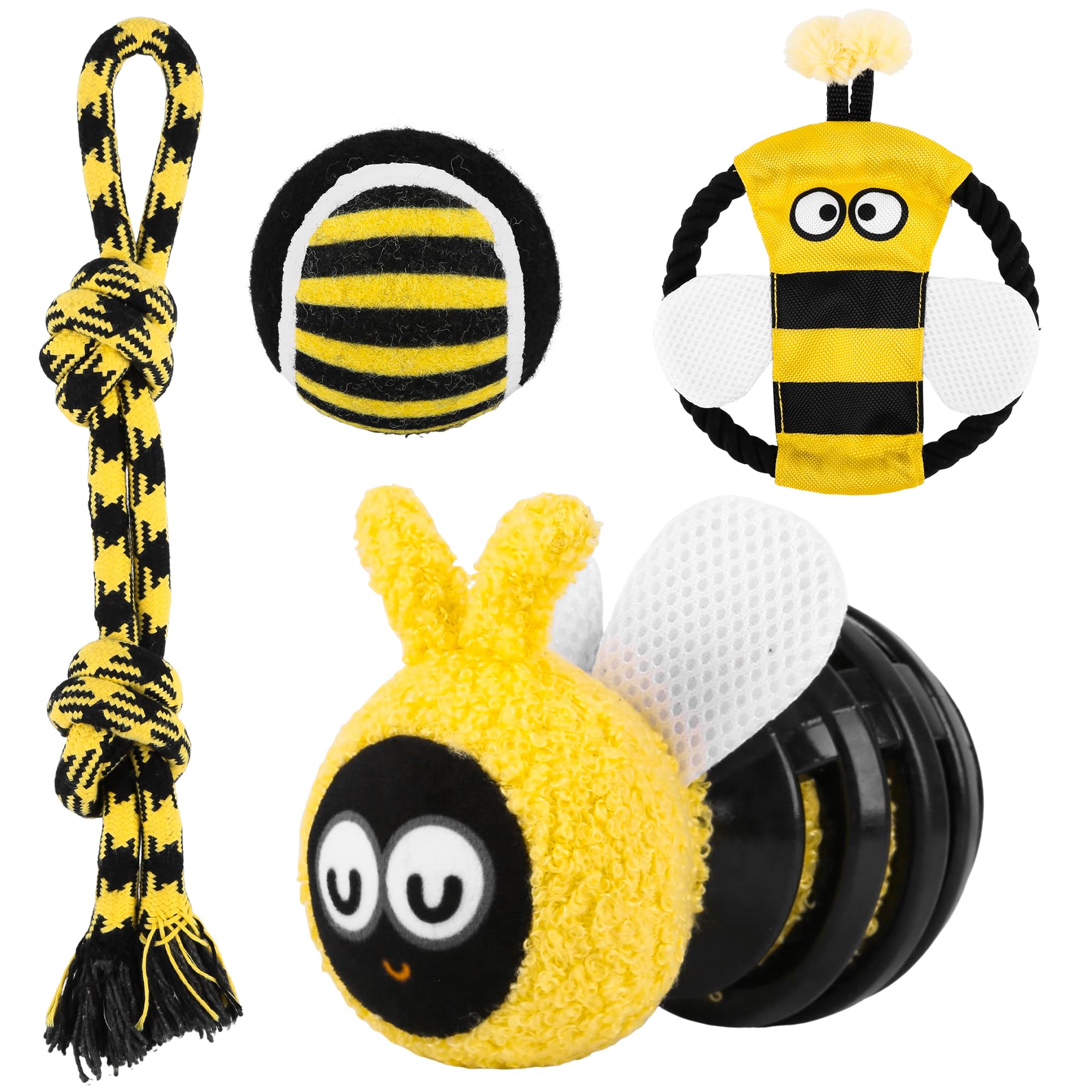 Lot de 4 jouets couineurs pour chien, jouets interactifs en corde naturelle, disque volant froissé, balle de tennis, mangeoire pour puzzle, jouets sûrs et durables pour chiens de petite et