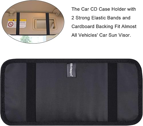 Miniatura 4 de Wisdompro - Funda para CD de automóvil, organizador para visera solar para automóvil con 12 fundas de almacenamiento de DVD, 1 bolsillo de malla, 1