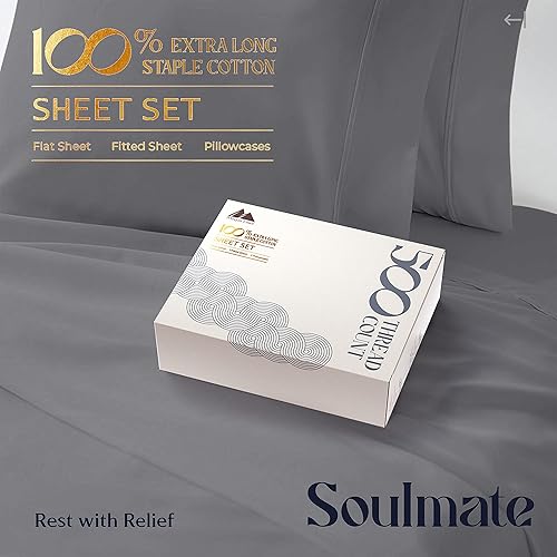 Miniatura 2 de Mayfair Linen Juego de sábanas de 100 % algodón tamaño Queen de 500 hilos, juego de 4 piezas (gris oscuro), suaves, refrescantes, de calidad