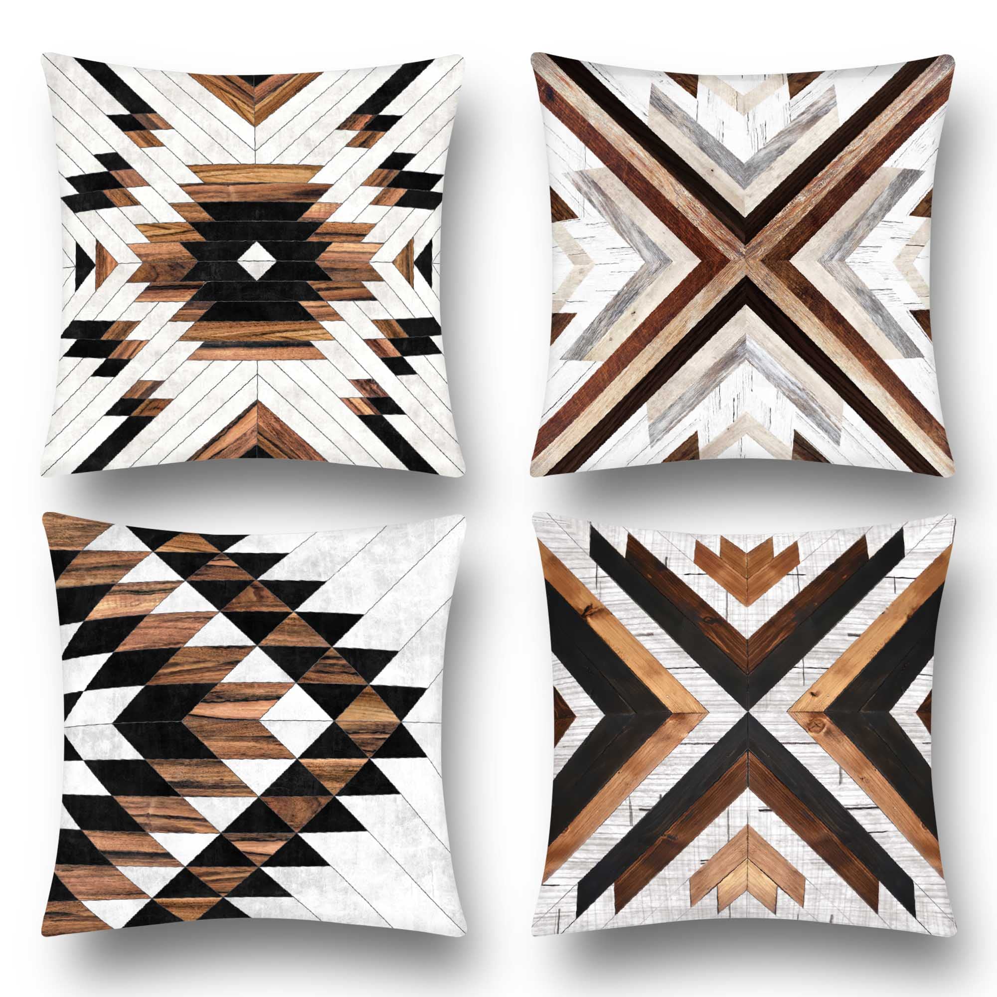 Tribal Aztec Throw Pillow Covers Western Wooden Accent Decorative Pillow Covers Set of 4 Rustic Geometric Farmhouse Square Pillowcase Home Decor for Patio,Sofa,Couch,Bed 18x18 inches Waterproof