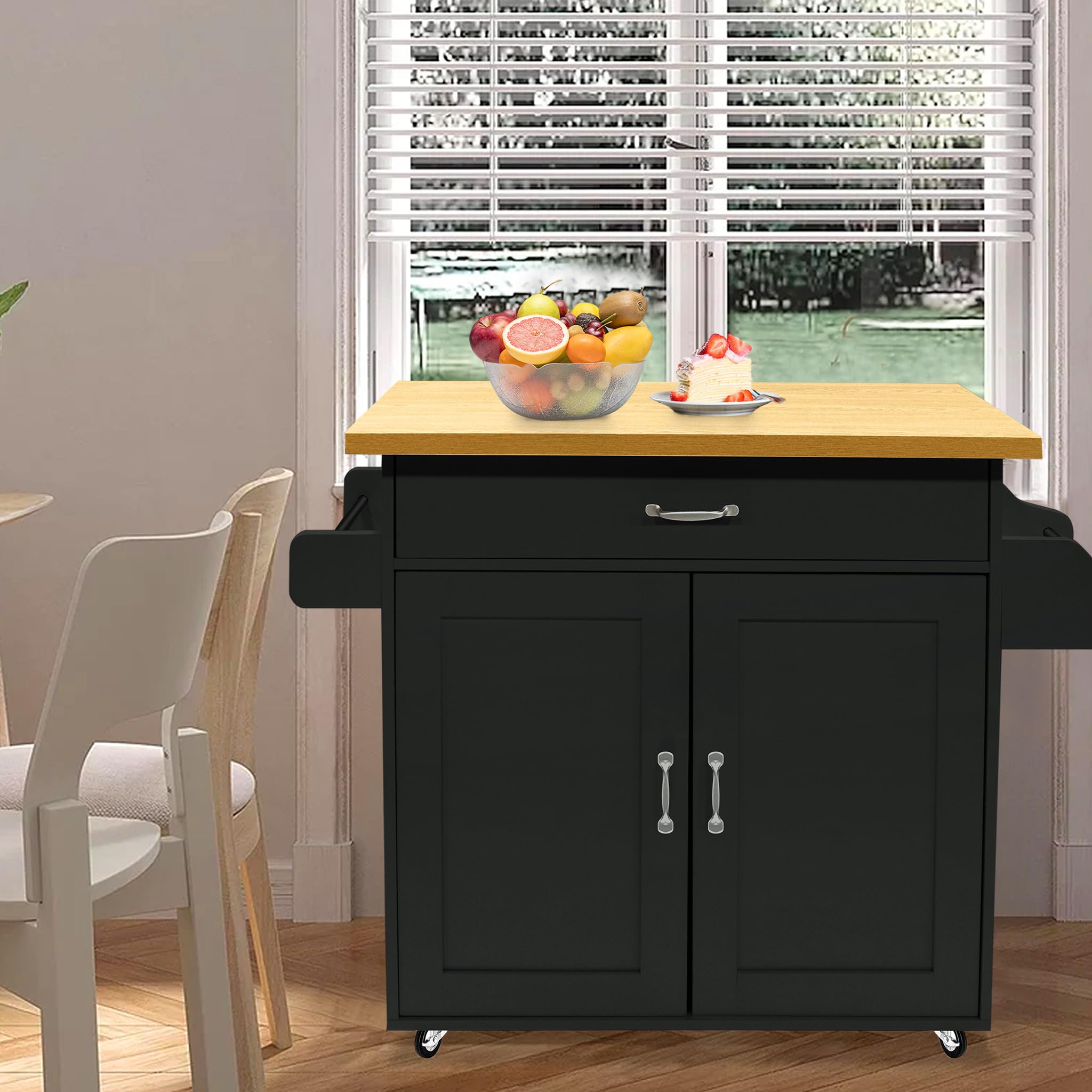 ACXIN Carrello da cucina su ruote, armadio da cucina con cassetti e porta dell'armadio, isola della cucina con piano di lavoro, carrello da servizio, carrello per cucina, sala da pranzo, 115 x 36 x 90