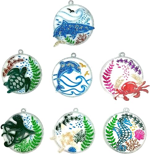 Miniatura 2 de Xidmold 7 moldes de resina de vida marina, moldes de resina para llavero de temática oceánica, moldes de silicona para colgantes, tortugas marinas,