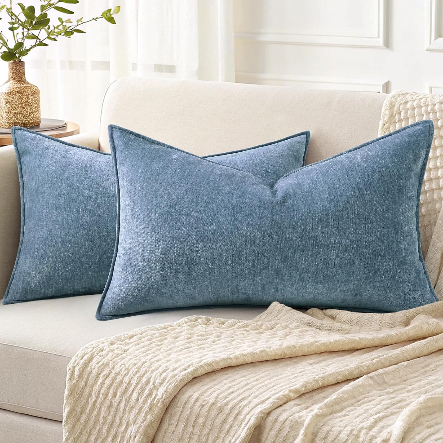 Homaxy Chenille Cushion Covers 30x50 cm Set of 2, Blue โ image 1
