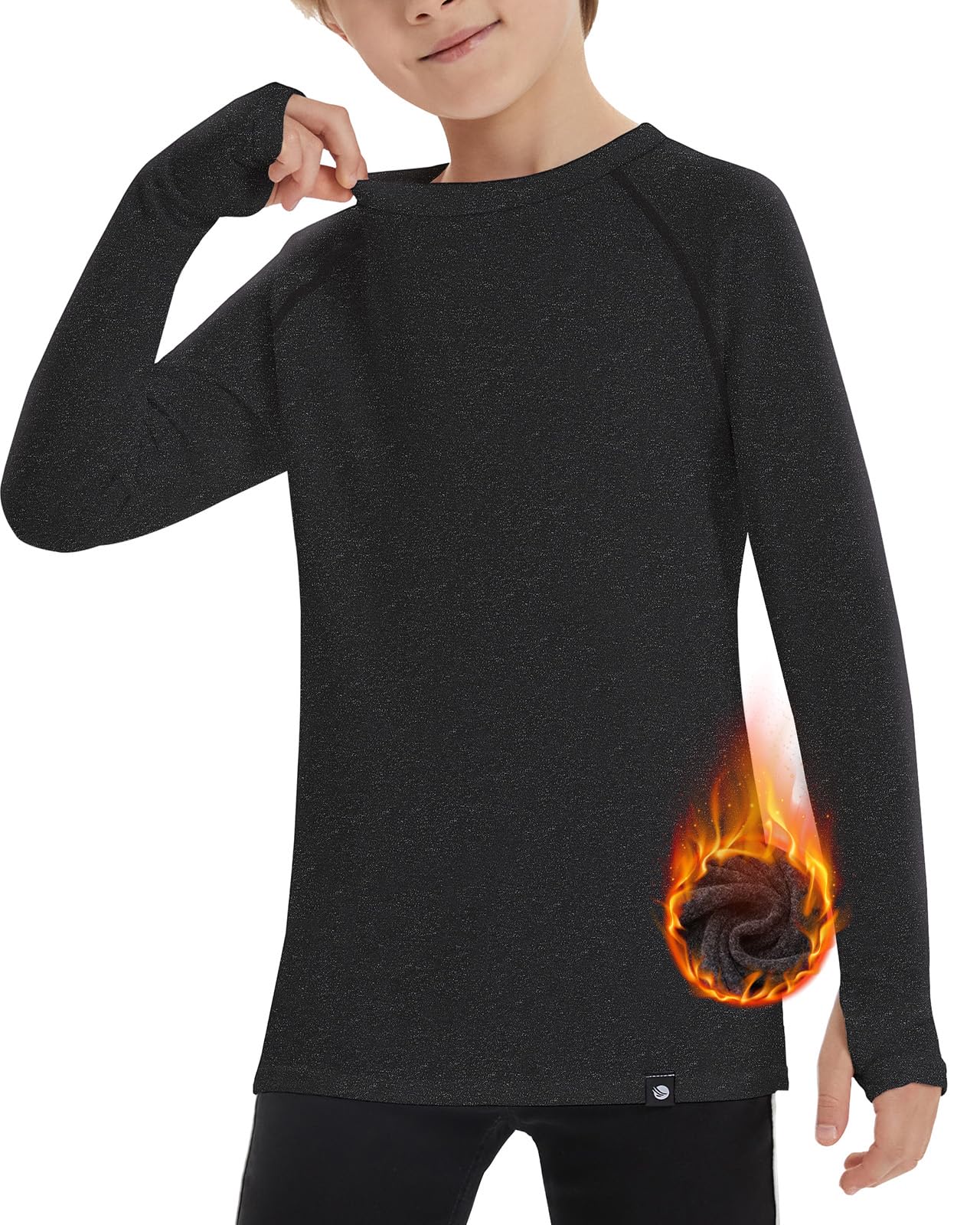 Soneven sous-vêtements Thermiques pour Enfants, Unisexe, Chaud en Polaire, t-Shirt de Sport pour Filles, t-Shirt à Manches Longues pour Enfants avec Trou pour Le Pouce pour l'hiver