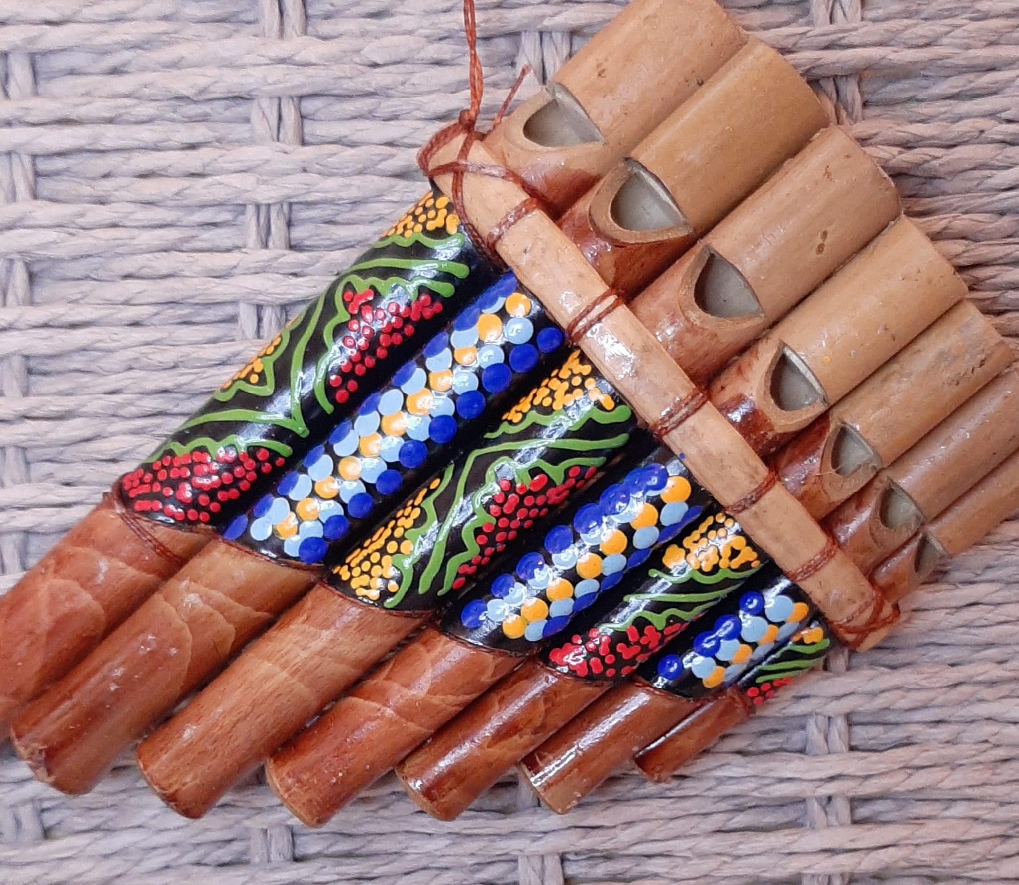 Flûte de pan Péruvienne Artisanale Décorée 7 notes Bambou