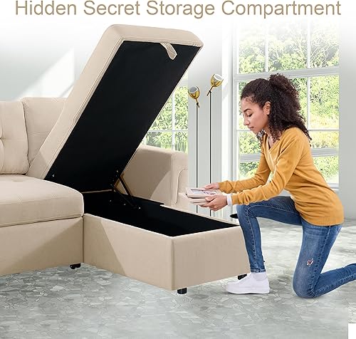 Miniatura 6 de Naomi Home Transforma cualquier espacio sofá seccional con sofá cama convertible y diván acogedor. Encuentra la comodidad tranquila con el diseño