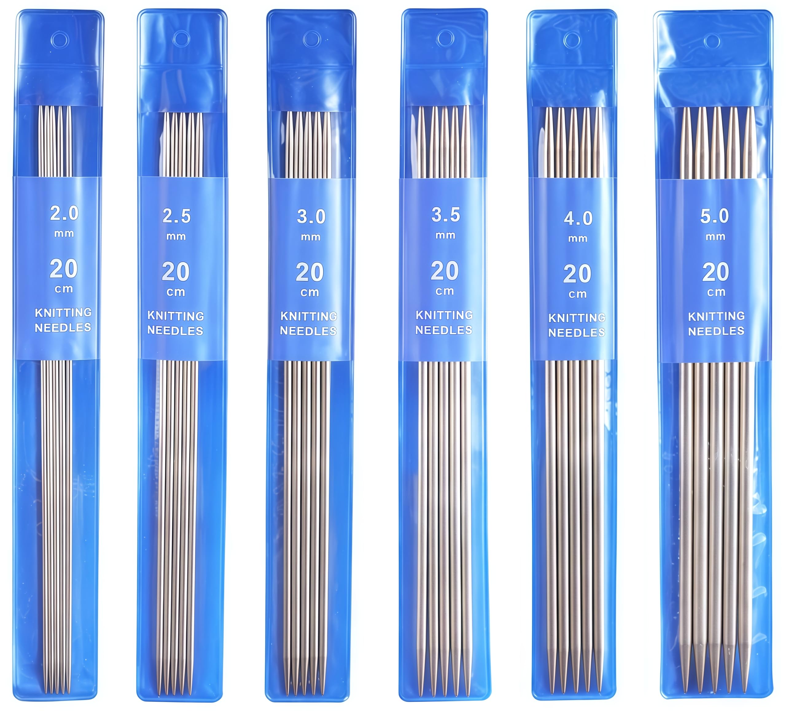 Set ferri da maglia acciaio inox 20 cm 30 pezzi 2,0-5,0 mm doppia punta calze guanti cappelli