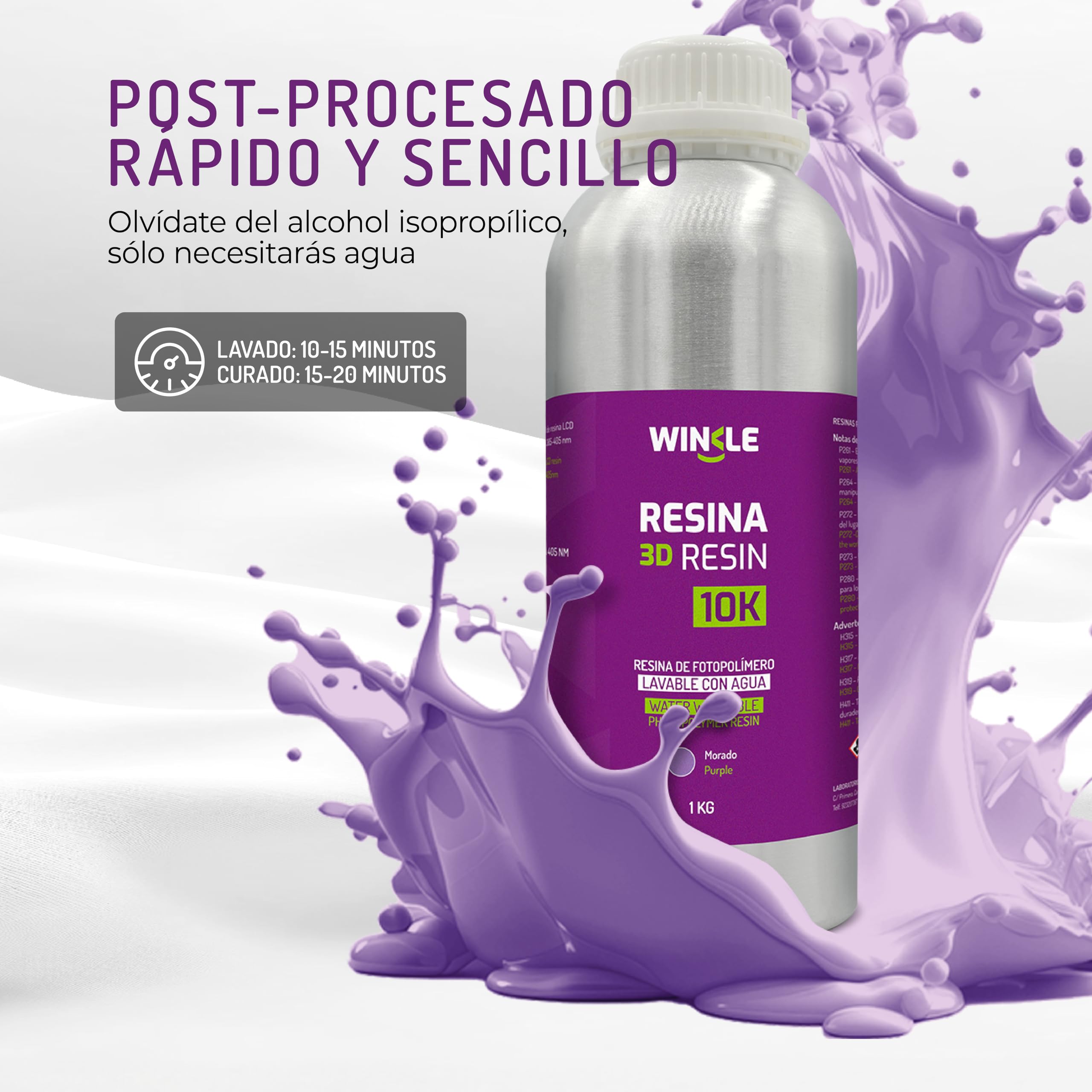 WINKLE Resina 3D 10K Blanco 1kg, Impresora 3D Resina Lavable al Agua | Impresoras DLP y LCD, Resistente a los Impactos, Alta Precisión y Bajo Olor, Acabado Detallado