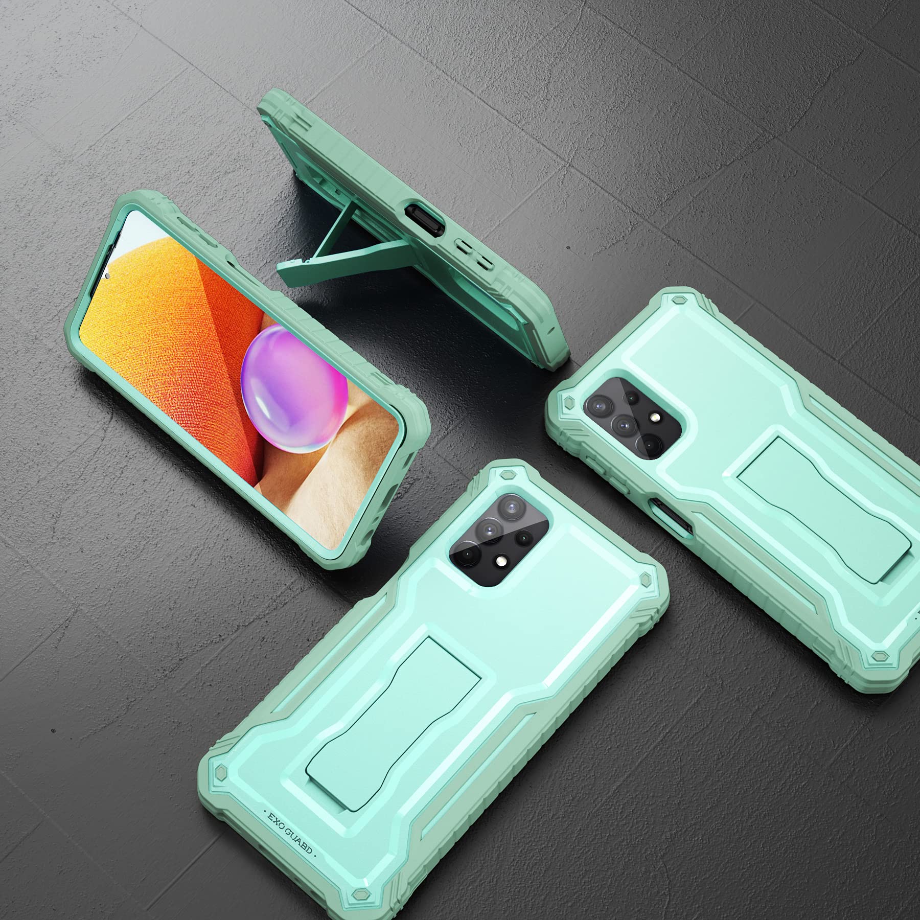 ExoGuard for Samsung Galaxy A32 5G Case, Rubber Shockproof Full-Body Cover Case Built-in Screen Protector and Kickstand Compatible with Samsung A32 5G Phone (): Green