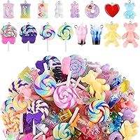 Kalolary 90PCS Colorful Candy Lollipop Bear Ice Cream Polymer Clay Charms for DIY Necklace Bracelet Jewelry Crafts - Cute Pendants
