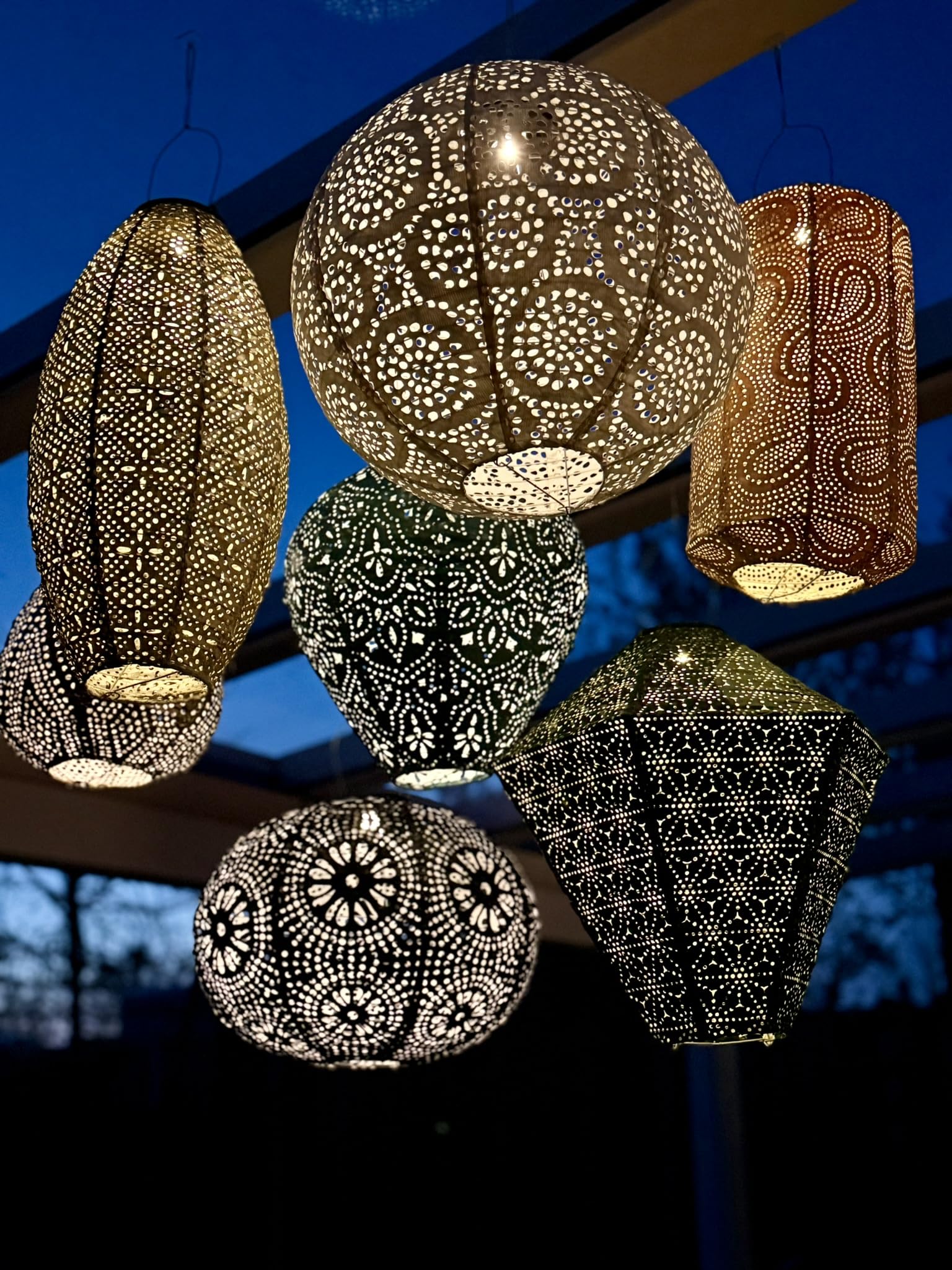 7 x Lanterne solari da giardino con motivo – Lampioni set illuminazione da esterno – Lanterna marocchina orientale - LED solari giardino, terrazzo e balcone – Illuminazione decorativa