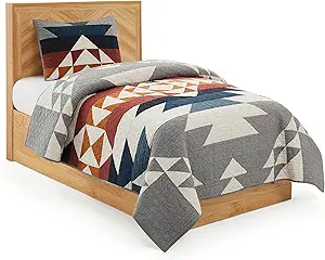 PENDLETON Explorer Twin Quilt Bedding Set with 1 Sham Premium Cotton Lightweight Quilted Bedspread Coverlet for Bed Rustic Home Decor Washable Dorm Room Bedding, 68-inch x 90-inch, Blue Grey