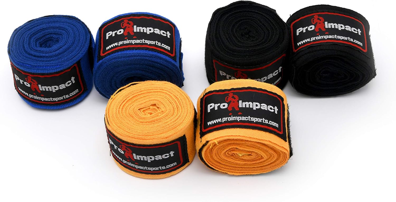 Pro Impact Mexican Style Boxing Handwraps 180" with Closure – Elastic Hand & Wrist Support for Muay Thai Kickboxing Training Gym Workout or MMA for Men & Women - Case Packs (3 Pack Blue Yellow Black) : Sports & Outdoors