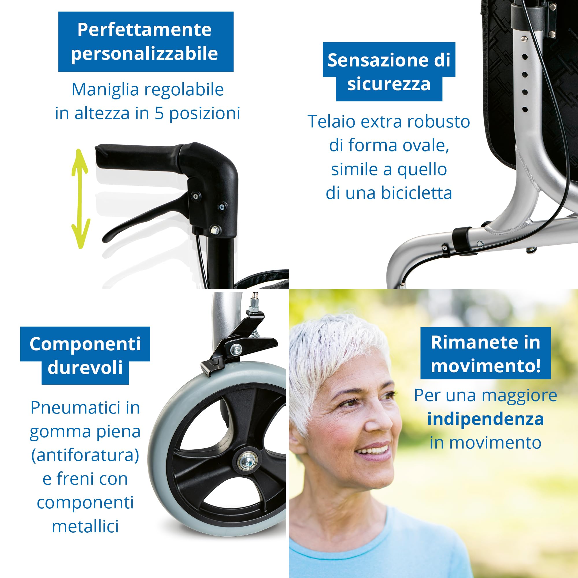 Weinberger 02217 - Deambulatore in alluminio, 3 ruote, con custodia, 4, 2 kg, colore: argento, nero