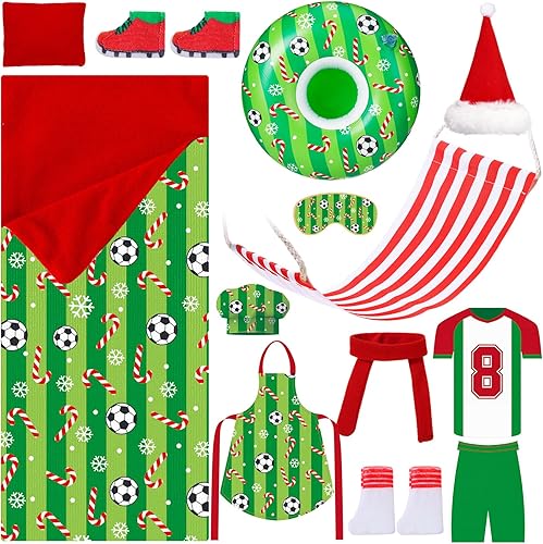 Miniatura 1 de 11 piezas de saco de dormir accesorio de Navidad para muñeca elfo, incluye muñeca de Navidad, saco de dormir, albornoz, delantal, sombrero de chef,