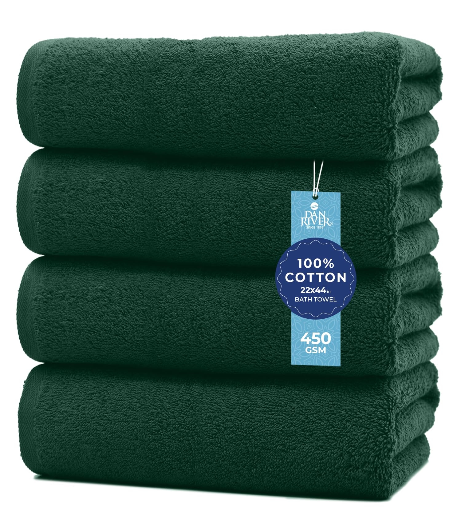 DAN RIVER 4 Pack Cotton Bath Towels – 22x44 Inches, Lightweight, Super Absorbent, Quick Drying, Soft & Durable Thick Hotel Towels for Home, Gym and