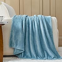Vista 3 de NEWCOSPLAY Super Soft Throw Blanket Light Blue Premium Silky Flannel Fleece Leaves Pattern Lightweight Bed Blanket All Season Use