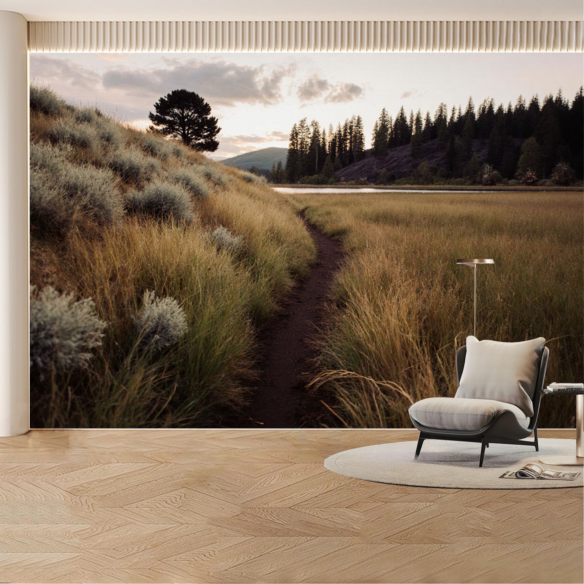 Custom Wall Mural Wallpaper Forest Landscape Nature Wall Decor Large Wall Art Misty Sunset Nordic Removable SelfAdhesive Large Photo for Living Room， Bedroom， Office
