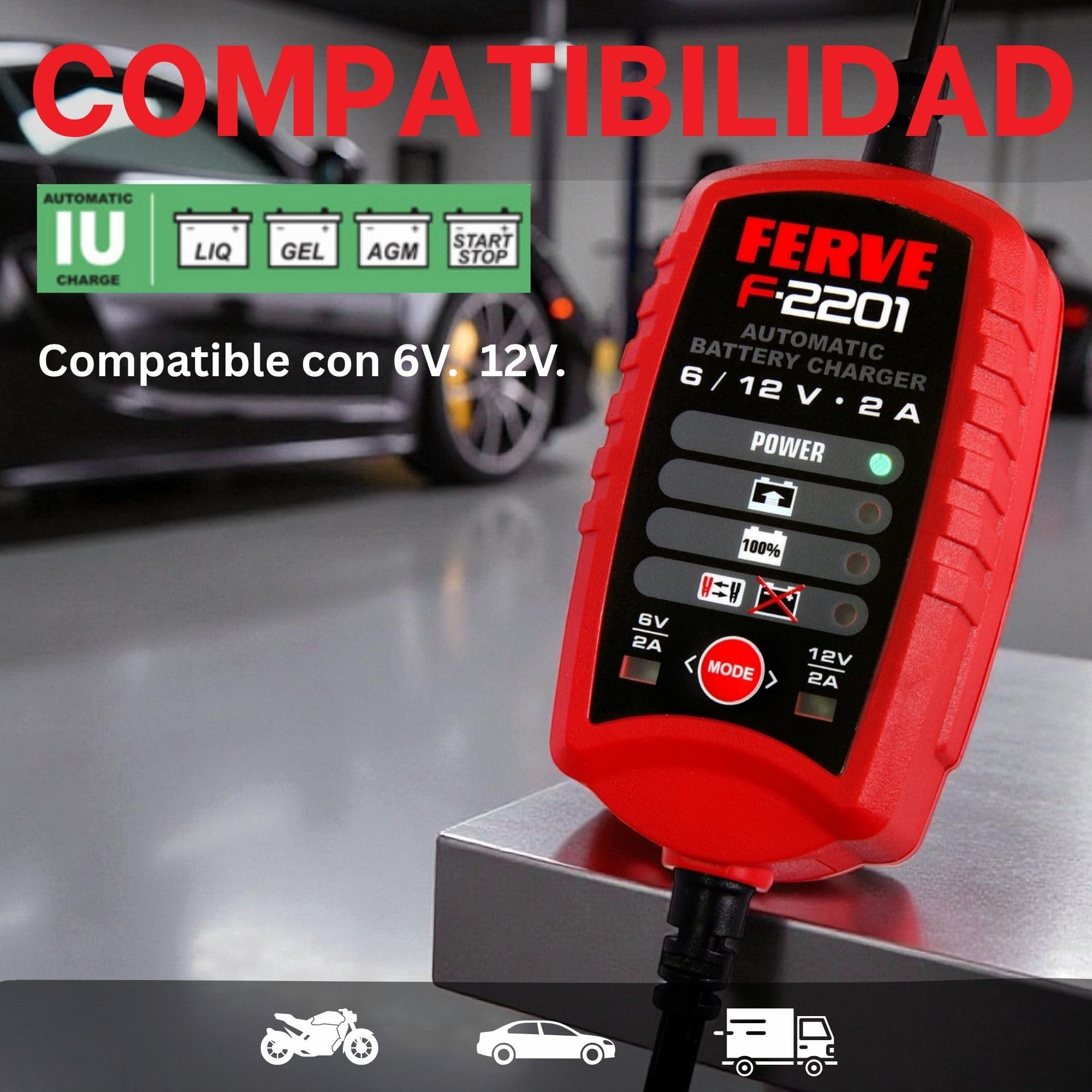 Ferve F-2201 Cargador de Baterías de Plomo Ácido