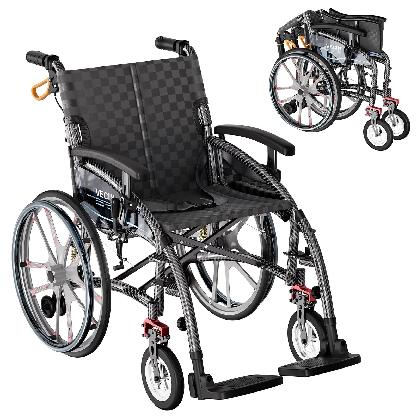 Aluminio Ligero de Ruedas Manual, Silla Transporte, Plegable, Ayuda Movilidad
