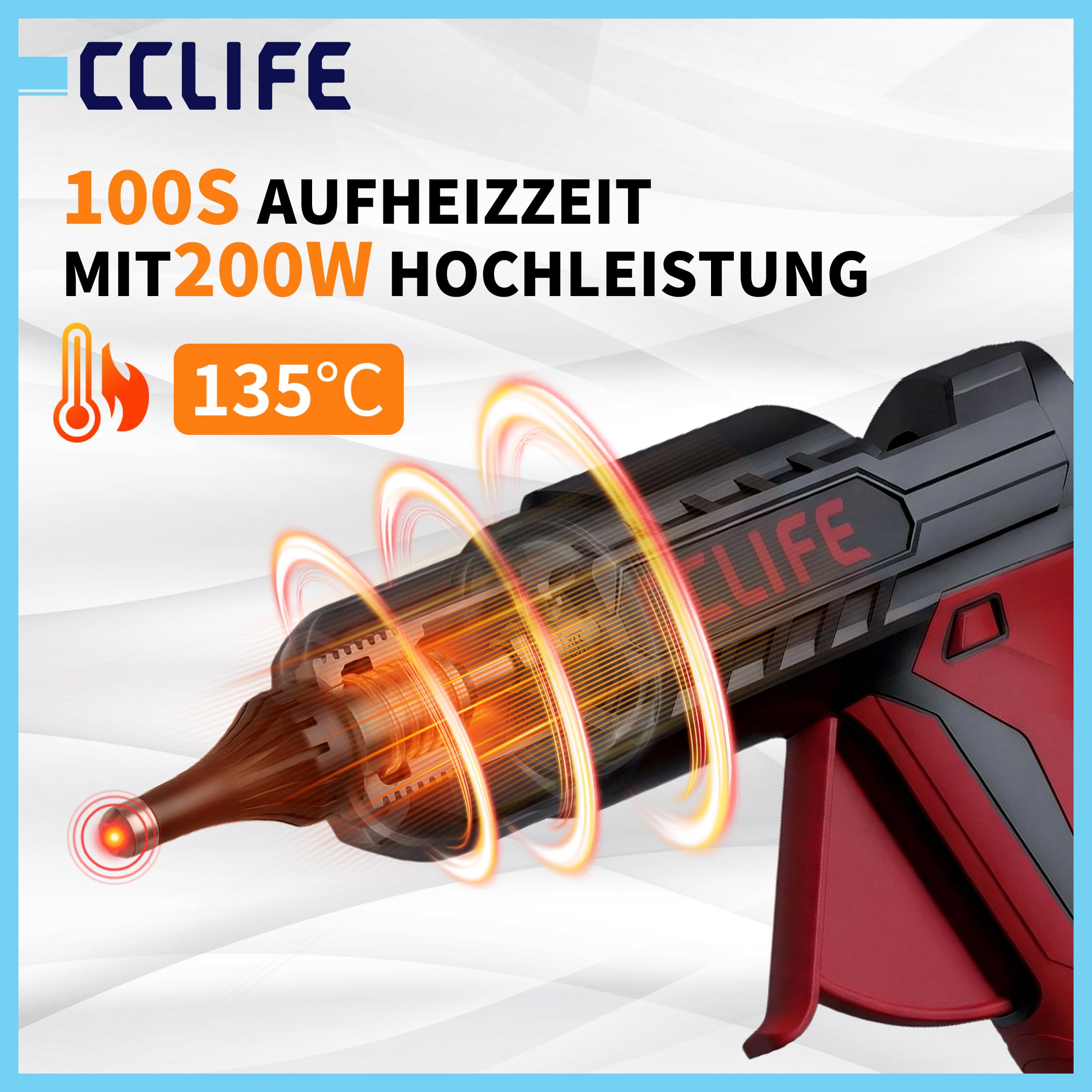 CCLIFE Pistolet do klejenia na gorąco, akumulatorowy pistolet do klejenia na gorąco z 30 sztyftami do klejenia na gorąco, szybkie nagrzewanie 150 s, niekapiący pistolet do kleju, bezprzewodowy typ C