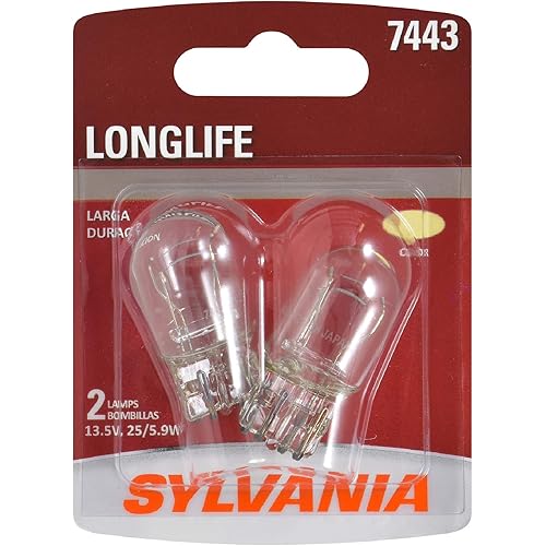 SYLVANIA - 7443 Long Life Miniature - Bulb, Ideal for Daytime Running Lights (DRL) and Back-Up/Reverse Lights (Contains 2 Bulbs)
