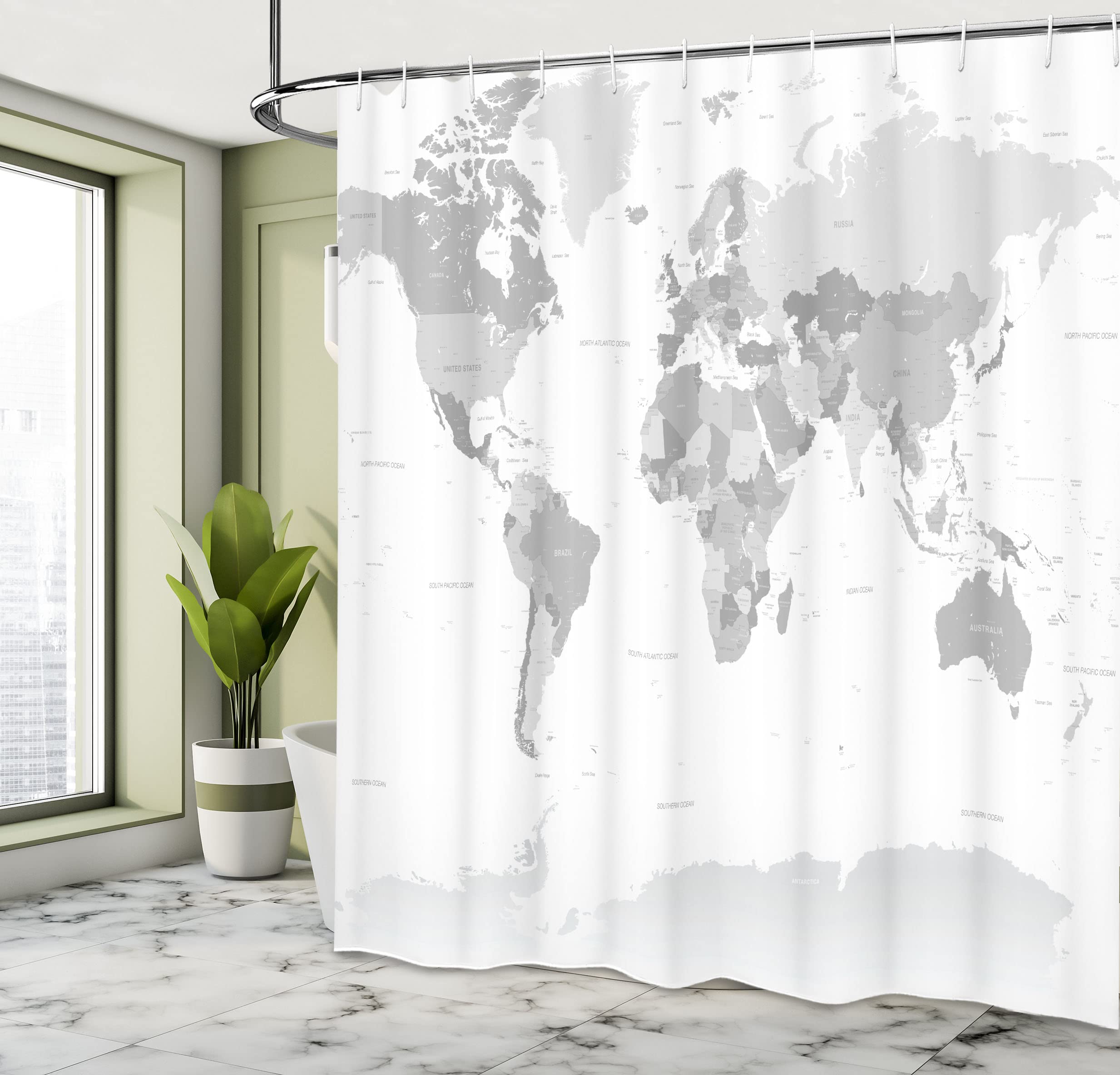 ABAKUHAUS Woud Douchegordijn, Scandinavian Nature, stoffen badkamerdecoratieset met haakjes, 175 x 180 cm, Tan Dark Green